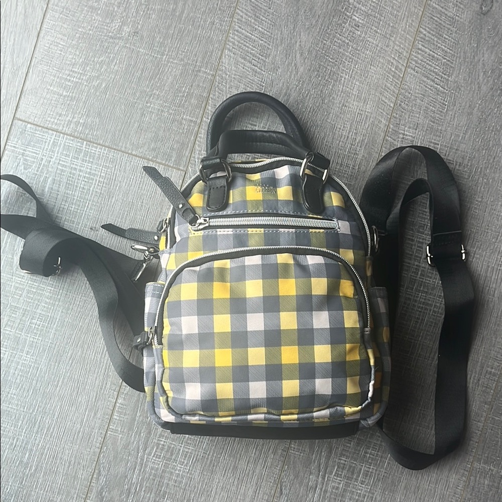 Coco + Carmen Gray and Yellow Checkered Backpack